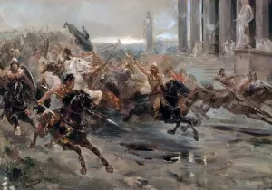 Invasion of the Barbarians or The Huns approaching Rome - Color Painting