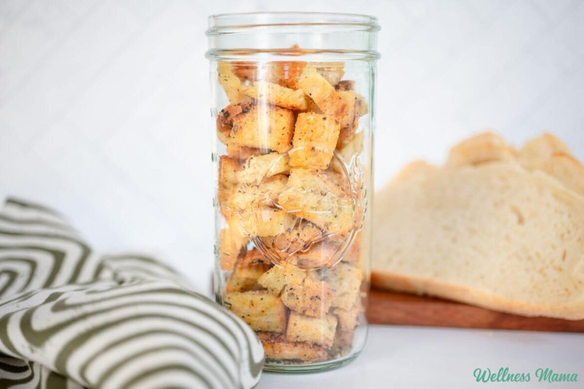 Garlic Parmesan Sourdough Croutons