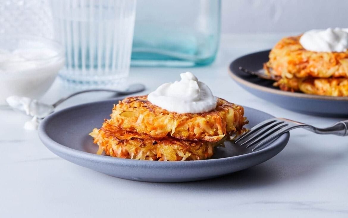 Air Fryer Potato-Carrot Latkes With Cumin Yogurt