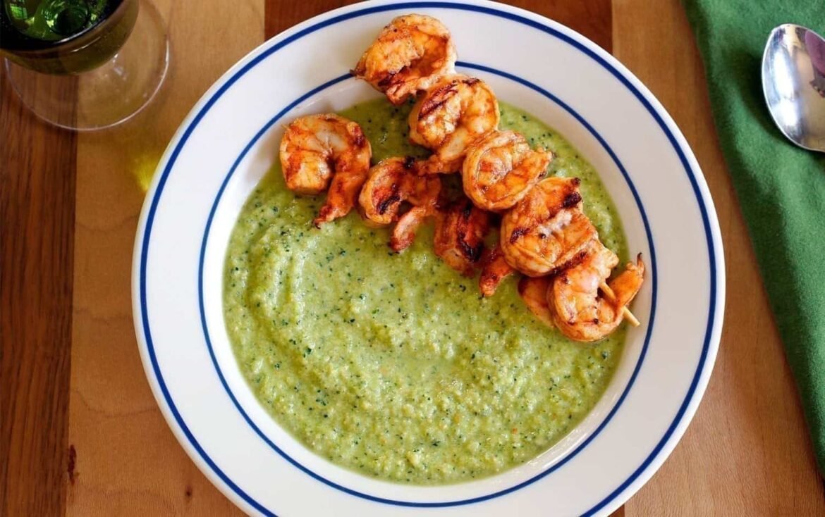 Grilled Shrimp & Cucumber Gazpacho