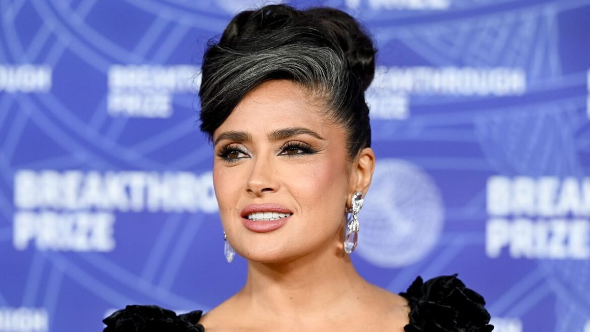 Salma Hayek's Quiet Silver Updo Is the Epitome of Elegance